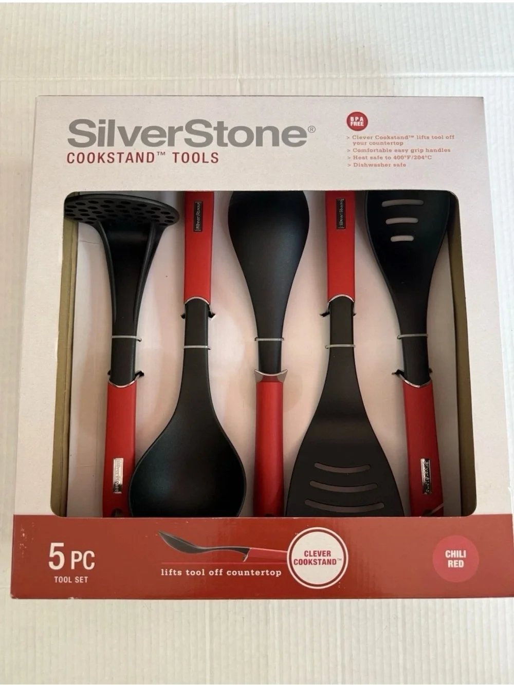 Silverstone Nonstick  Cooking 5 Piece Tool Set Chili Red  Cookstand Utensils NEW